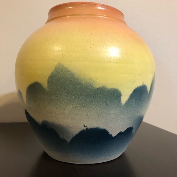 Colorful Abstract Print Orange Yellow & Blue Vase